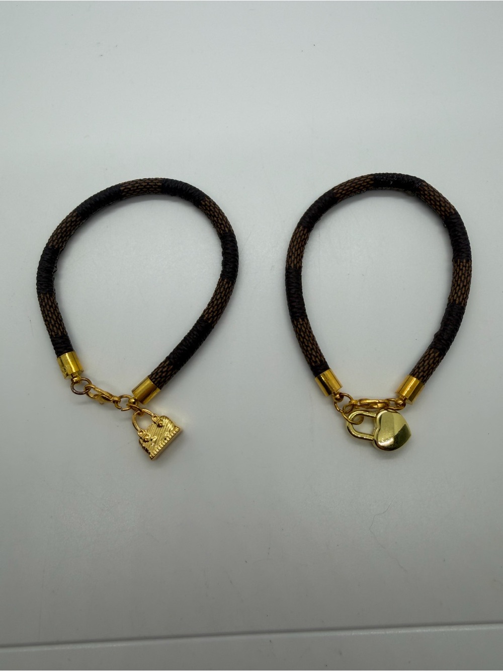 Checkerboard Gold Hardware Leather Bracelet 7.5” Length